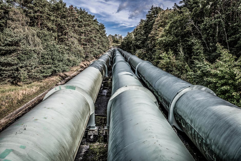 Natural gas transmission pipelines running through industrial right-of-way